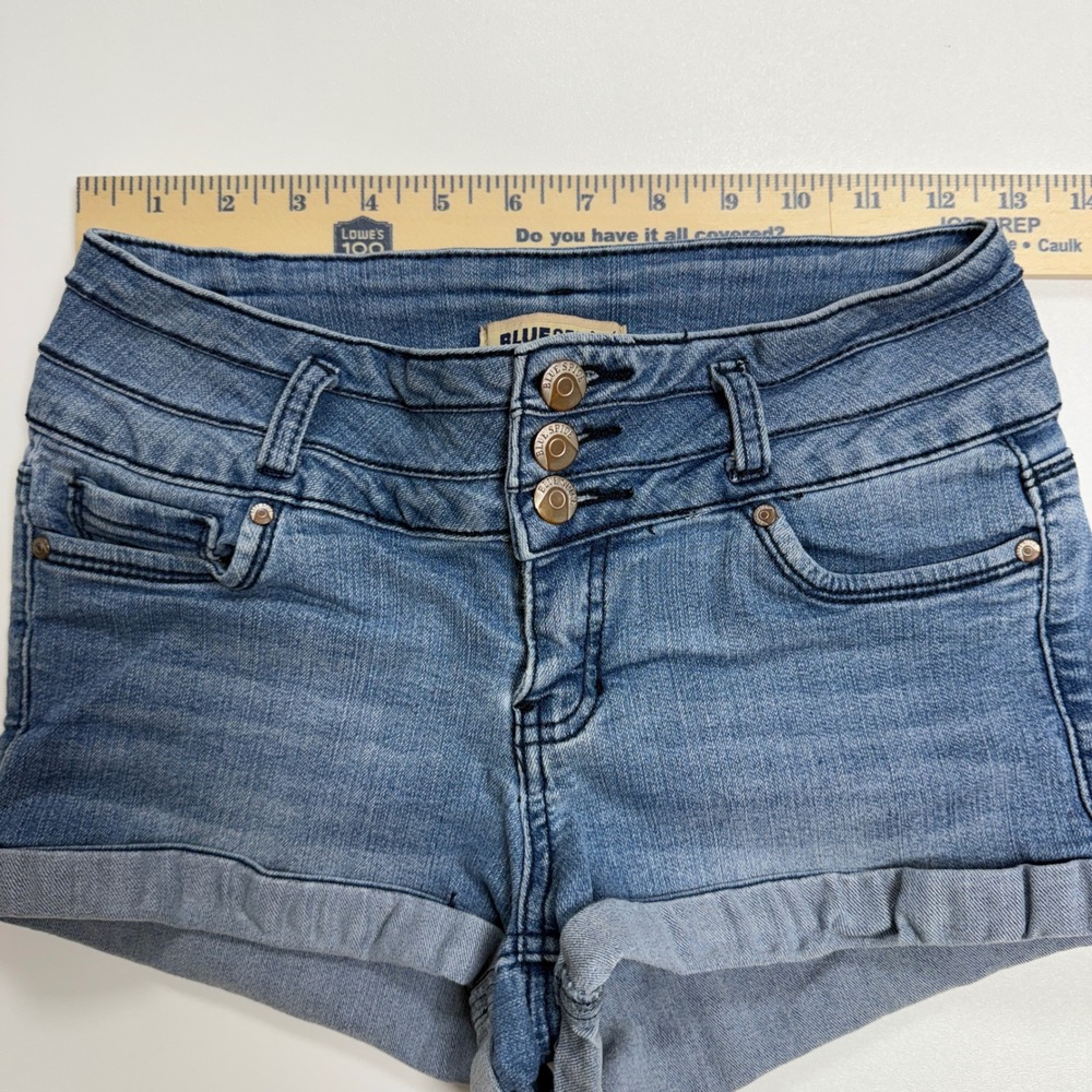 Blue Spice Denim Micro Shorts Medium Wash Y2K Cuffed High Waist Size 5
